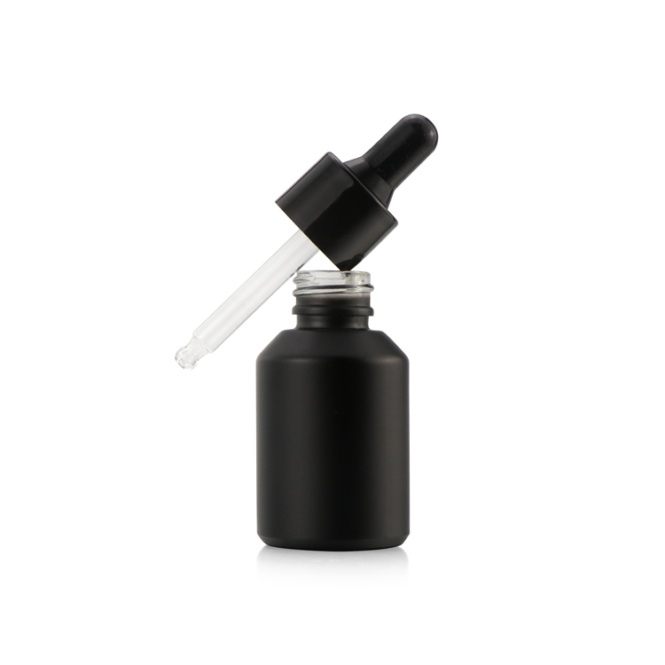 Black matte glass round perfume lotion serum bottle spray dropper jars 15ml 30ml 60ml