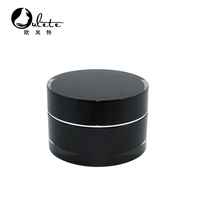 Black round cosmetic 20g 30g jar acrylic cream jar container 1 oz jar with silver line
