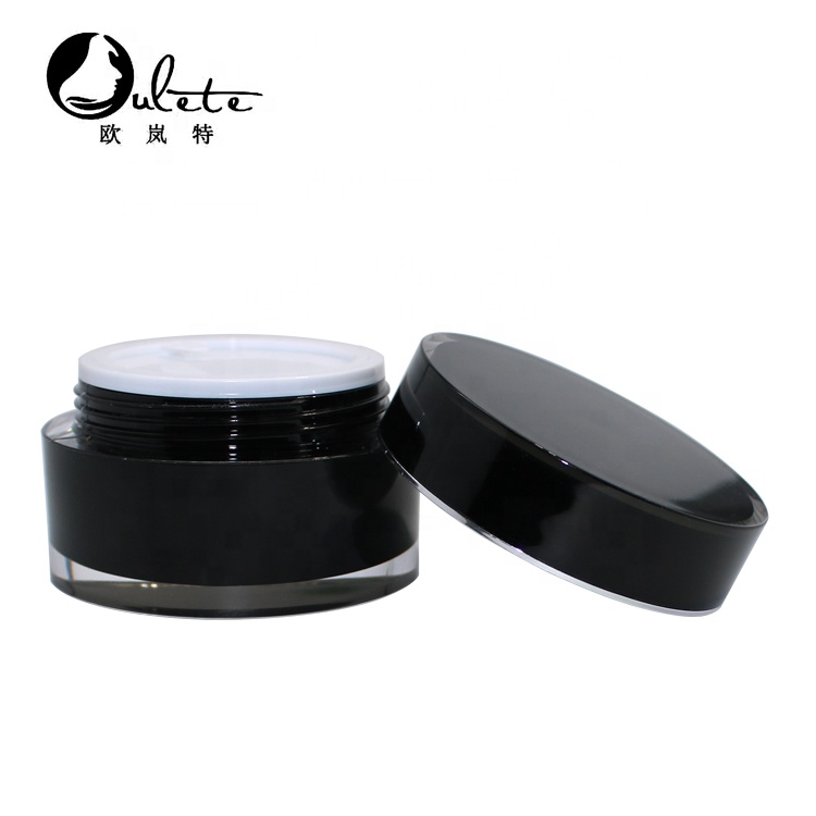 Black round cosmetic 20g 30g jar acrylic cream jar container 1 oz jar with silver line