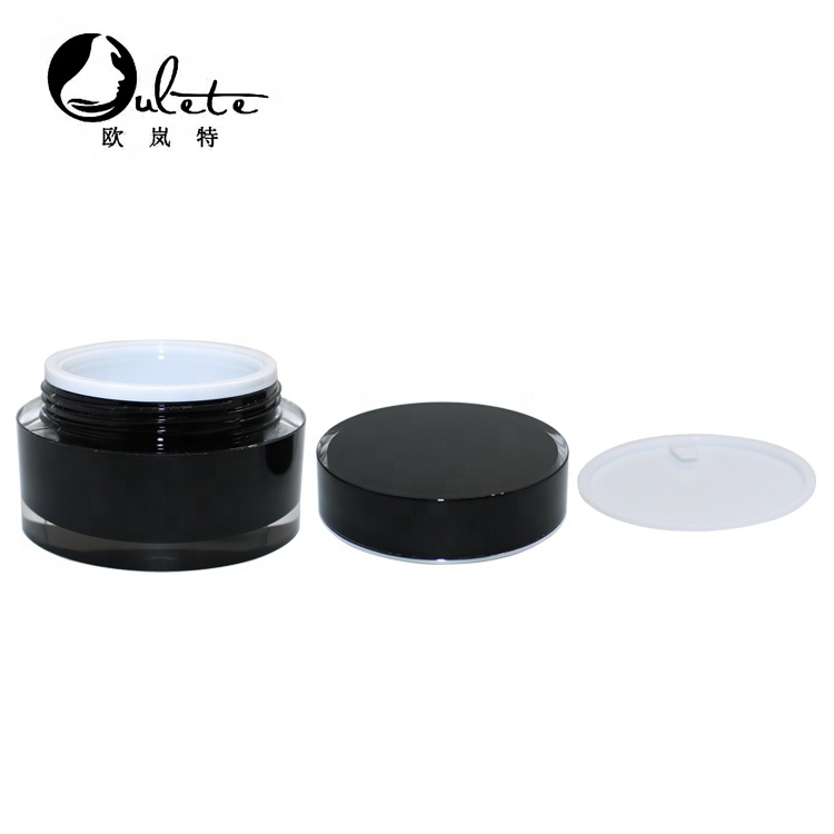 Black round cosmetic 20g 30g jar acrylic cream jar container 1 oz jar with silver line