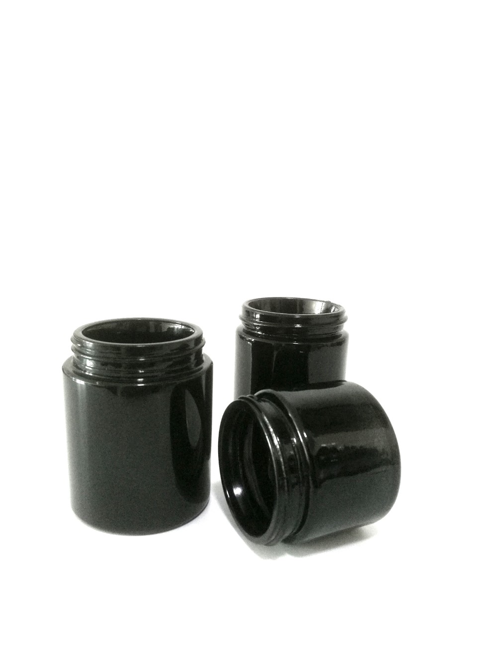 Black round glass storage jar with screw cap Child Resistant lid wholesale 60ml 100ml 120ml 150ml