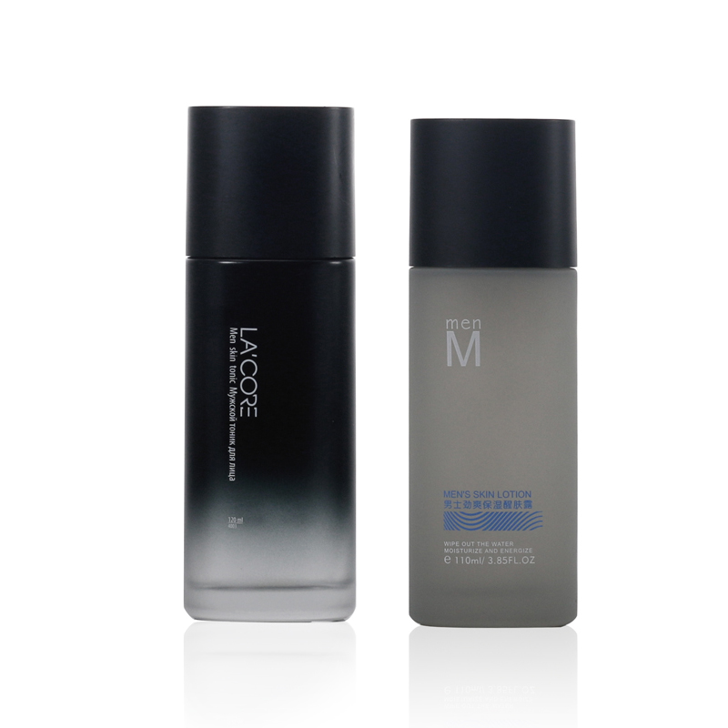 Black series men cosmetic bottle glass with pump