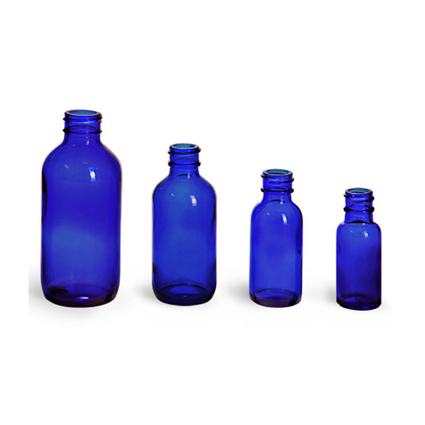 Blue Glass Boston Round Bottles with Black Glass Droppers empty dropper bottles