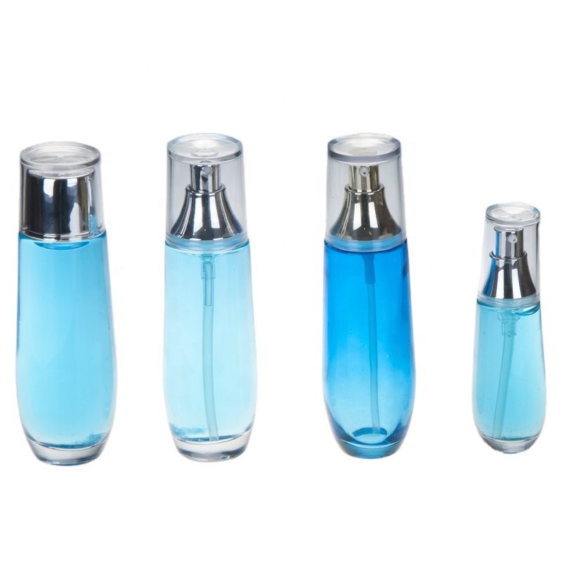 Blue Glass Lotion Cosmetic Set Bottle Can Be Customized Silk Screen Printing Spray Color Spray Silver Set Bottle