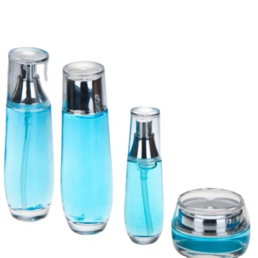 Blue Glass Lotion Cosmetic Set Bottle Can Be Customized Silk Screen Printing Spray Color Spray Silver Set Bottle