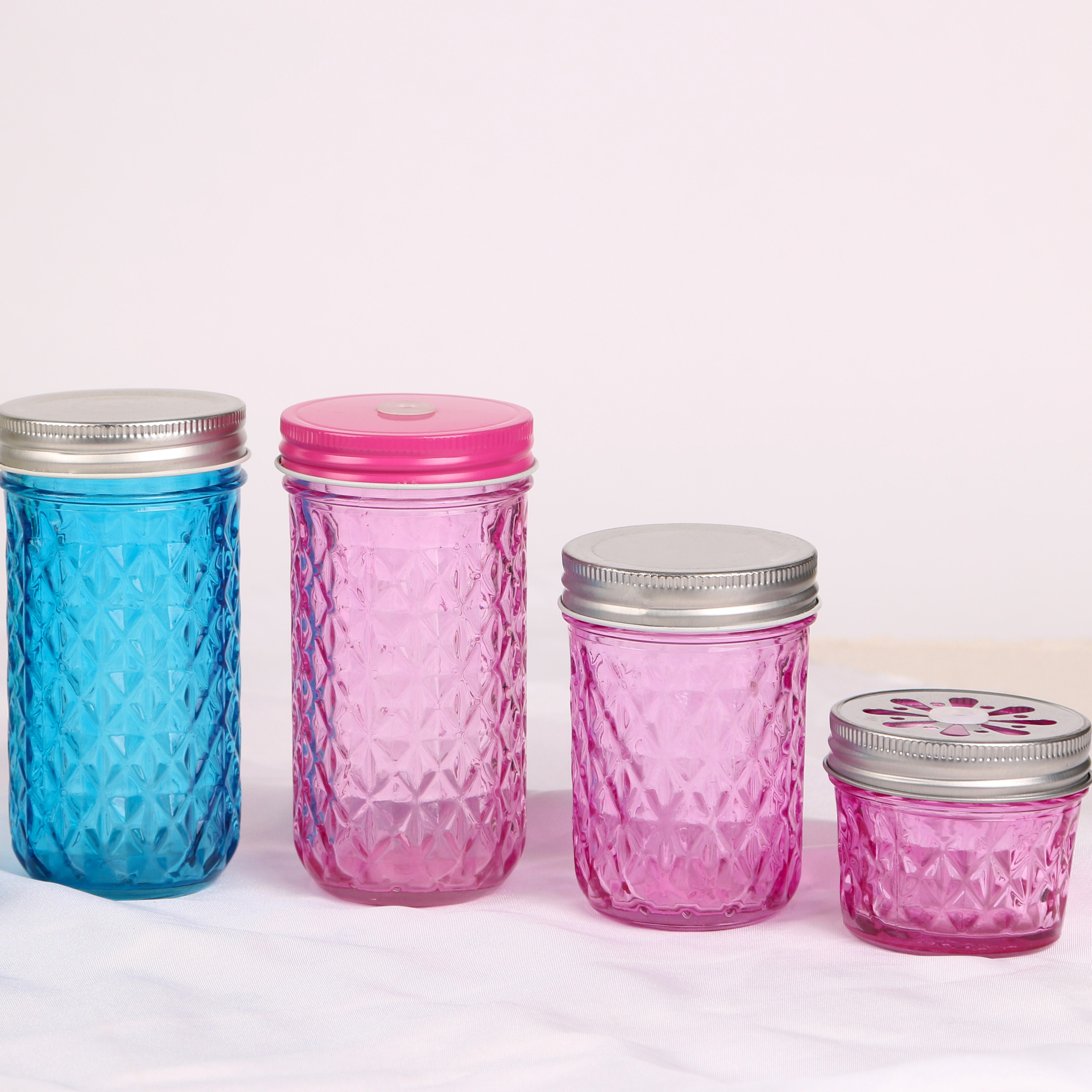Blue/Pink Vide Rouge Bouteille en verre de bougie avec couvercle 4oz