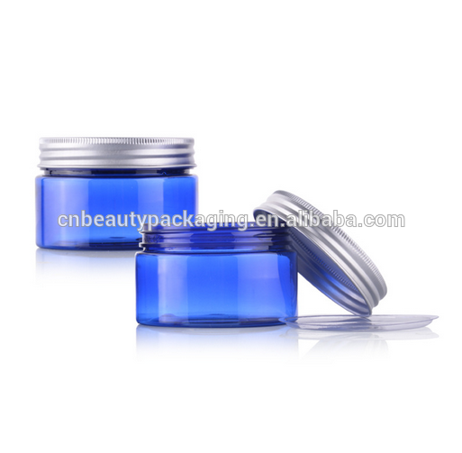 Blue Plastic Cream Jar With Aluminium Screw Cap