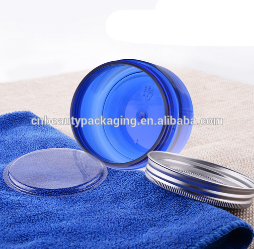 Blue Plastic Cream Jar With Aluminium Screw Cap