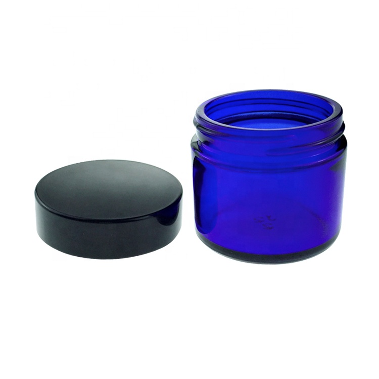 Blue Round Shape Small Cream 60ml Glass Jars With Screw Lid