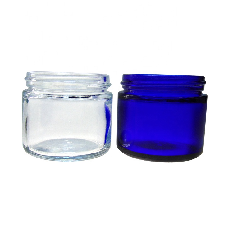 Blue Round Shape Small Cream 60ml Glass Jars With Screw Lid