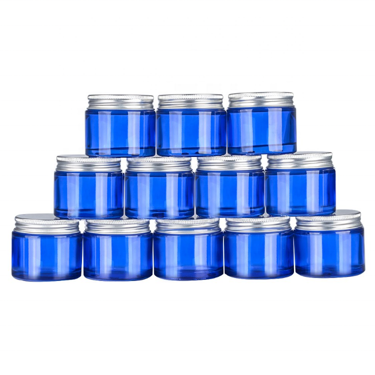 Blue Round Shape Small Cream 60ml Glass Jars With Screw Lid