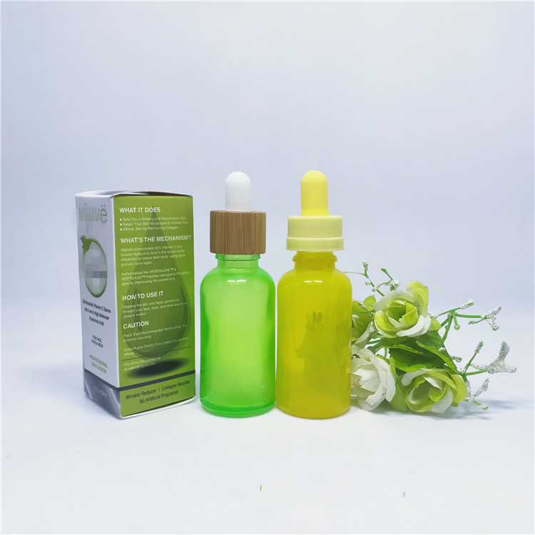 Blue Yellow Green Clear cosmetic oil packaging Glass Dropper Bottle 10 ml With Silver Gold Cap