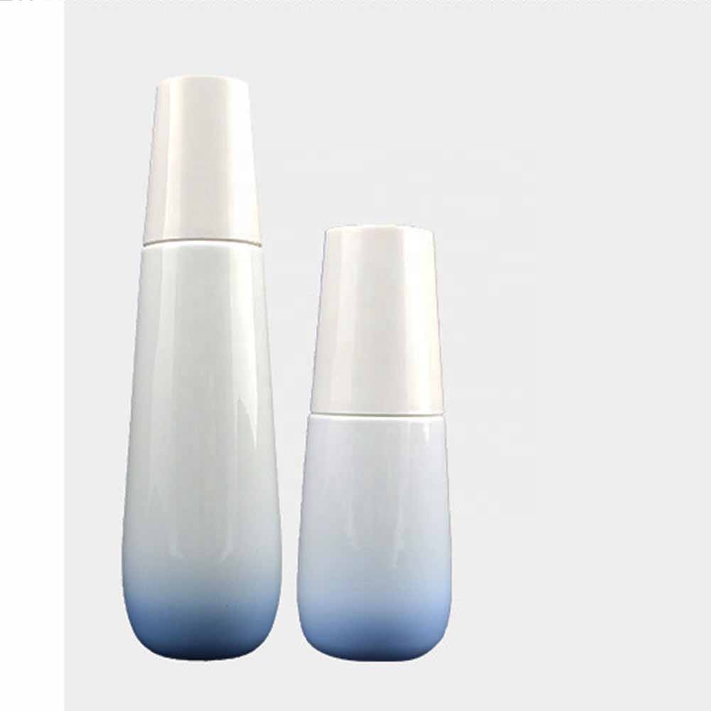 Blue and white cosmetic bottle combination 40 110 120ml 50g milk bottle set glass bottle