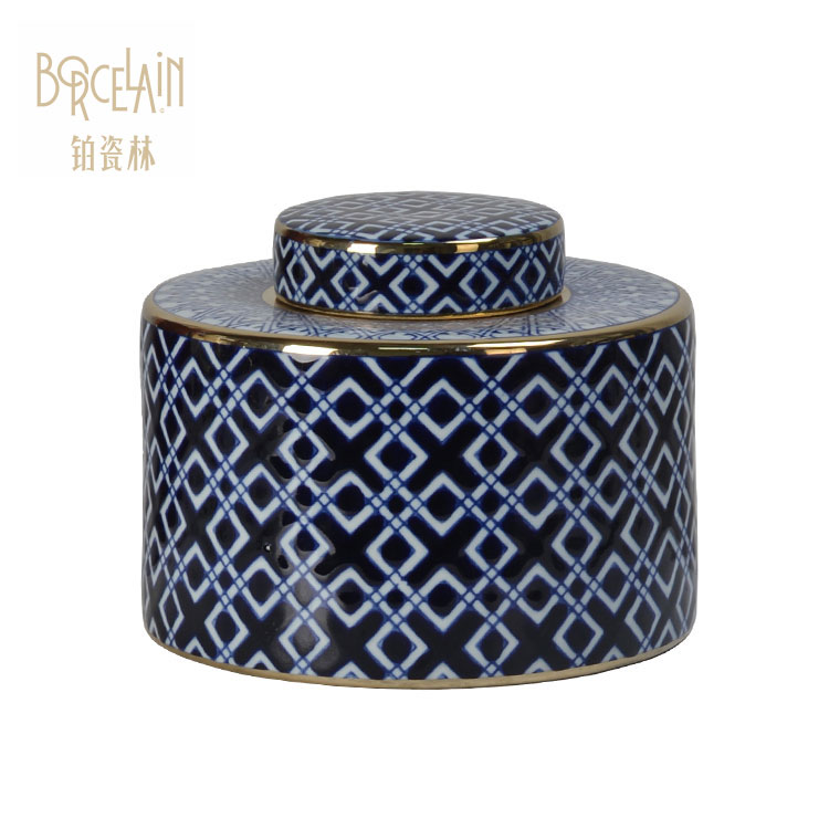Blue ceramic porcelain ginger jar