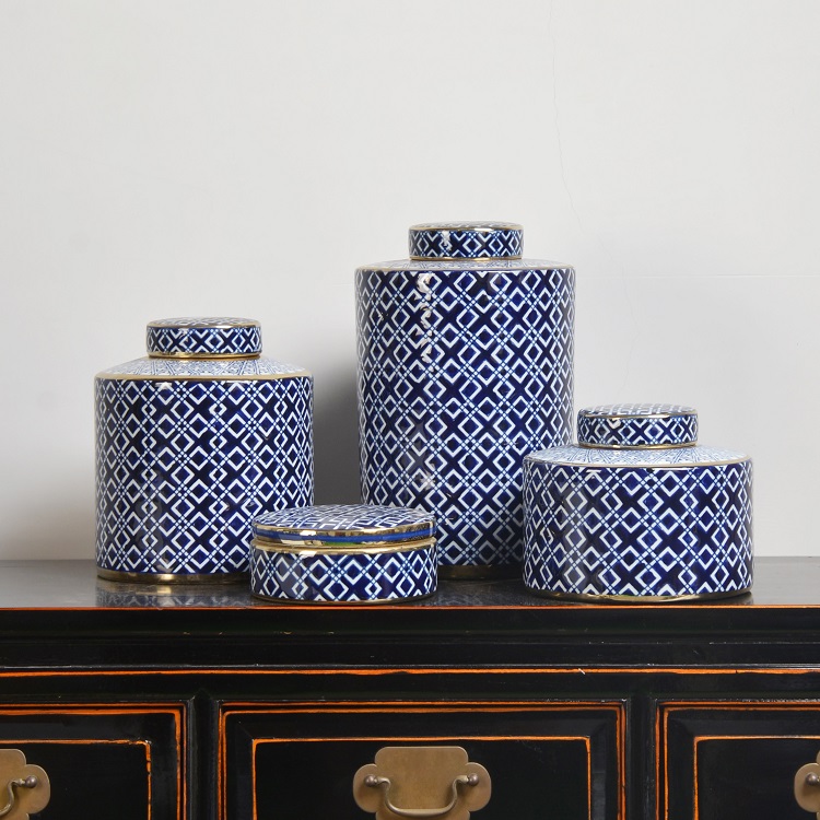 Blue ceramic porcelain ginger jar