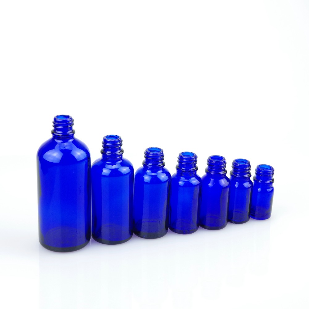 Blue color glass dispensing essential oil bottle with 18/415 TE tamper proof cap