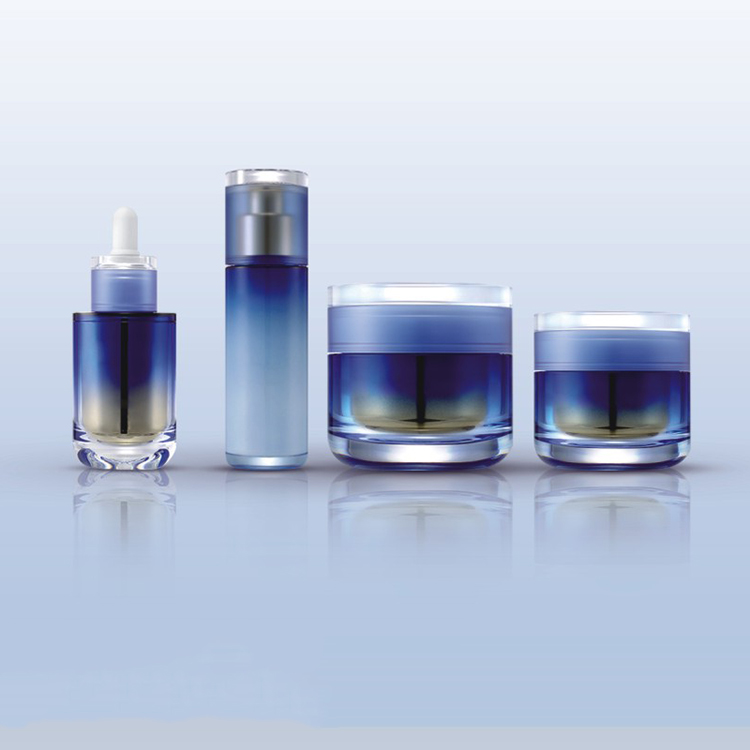 Blue fashion design gradient bottle,Full set lotion cream bottle and cosmetic jar set