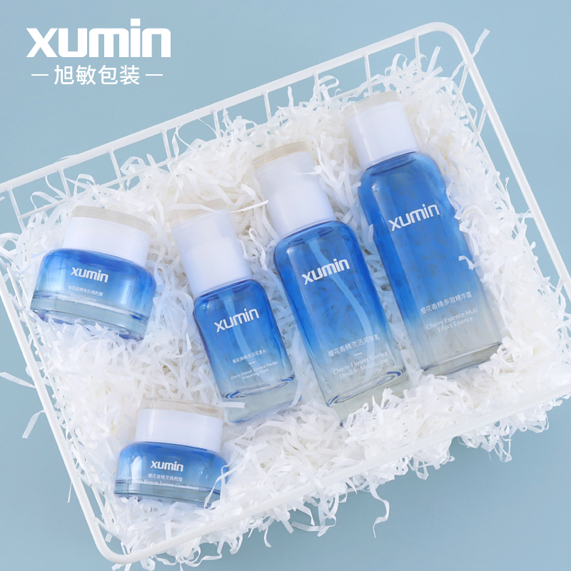 Blue glass bottle 40ml cosmetic bottle 100ml and 30g cream jar 120ml glass lotion bottles