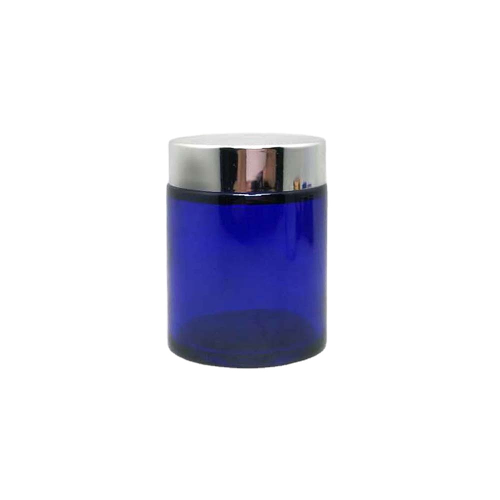 Blue glass cosmetic body cream jar with plastic lids for luxury cosmetic jar set 100g