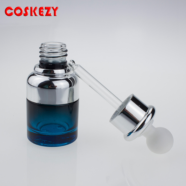 Blue glass cosmetic bottle, wholesale 20ml 50ml white rubber dropper bottle essential oils and dropper bottles for e liquid