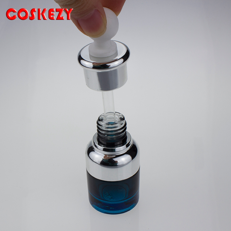 Blue glass cosmetic bottle, wholesale 20ml 50ml white rubber dropper bottle essential oils and dropper bottles for e liquid