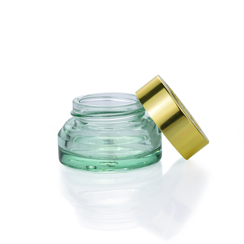 Blue glass cosmetic packaging with gold aluminum lid 1oz  30g 50g 100g eye cream jar glass jar container for facial cream