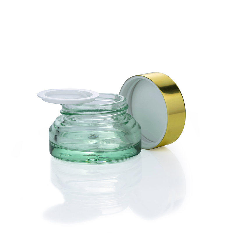 Blue glass cosmetic packaging with gold aluminum lid 1oz 30g 50g 100g eye cream jar glass jar container for facial cream