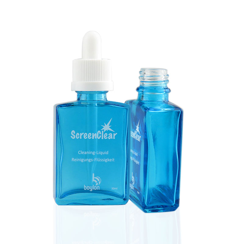 Blue rectangular glass dropper bottle 30 ml with childproof cap