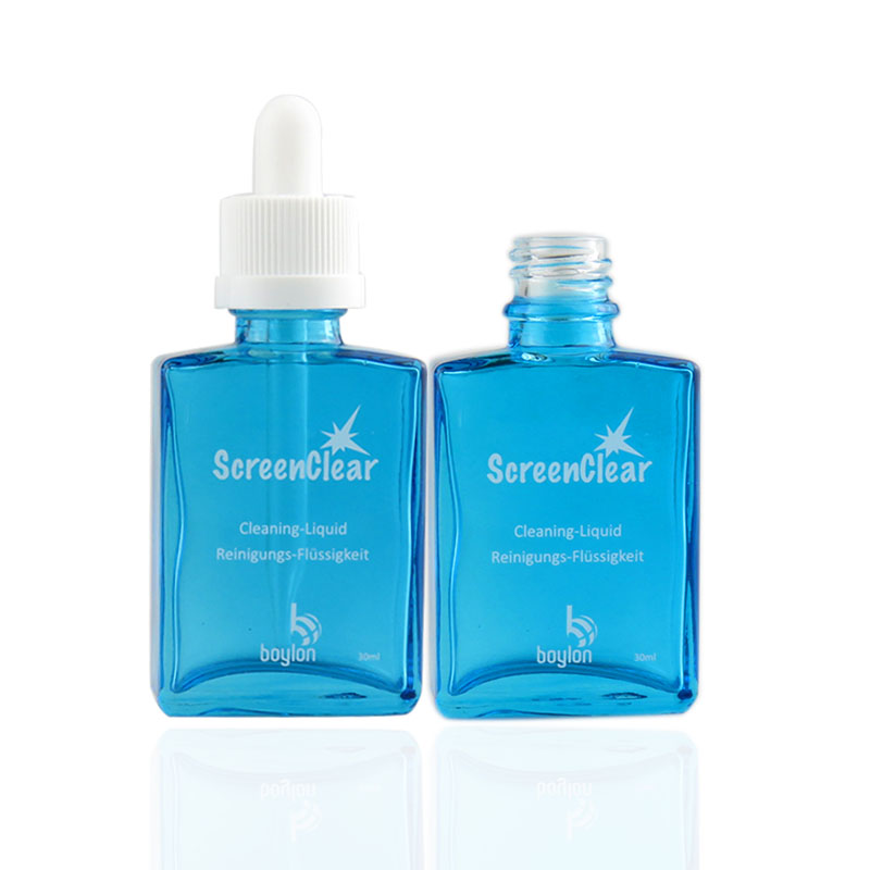 Blue rectangular glass dropper bottle 30 ml with childproof cap