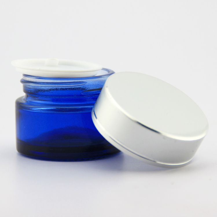 Blue round cosmetic jar 100g cream jar packaging childproof glass jar for face cream