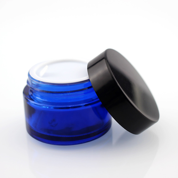 Blue round cosmetic jar 100g cream jar packaging childproof glass jar for face cream