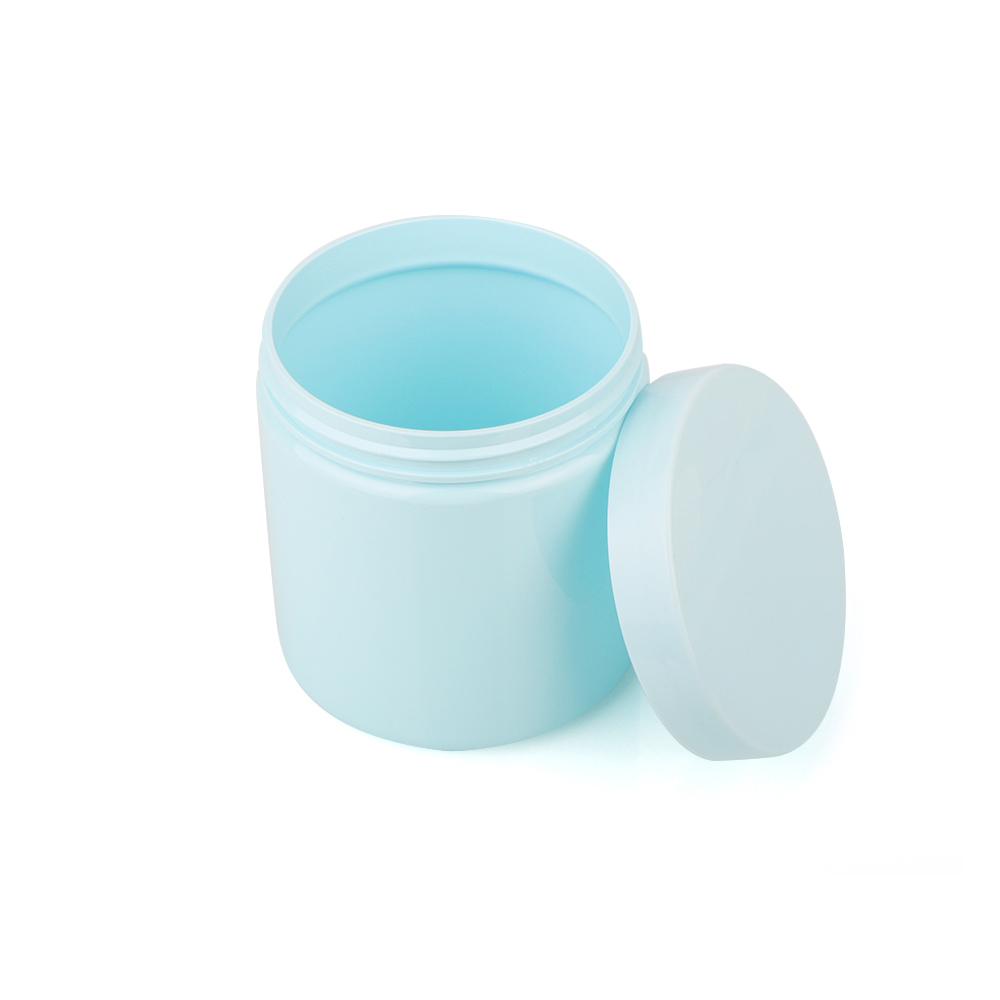 Blue round plastic beauty cosmetic cream packaging jar