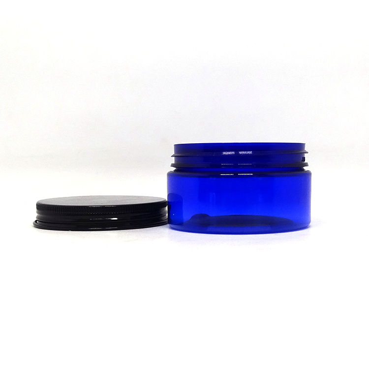 Body butter containers Blue translucent Round 4oz PET Cosmetic Plastic Jar With Black Aluminum Lid