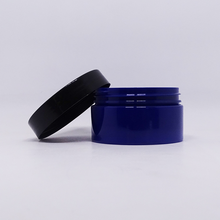 Body butter containers Blue translucent Round 4oz PET Cosmetic Plastic Jar With Black Aluminum Lid