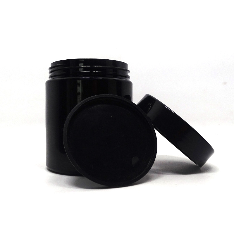 Body butter containers round 12oz black plastic jar with black cap