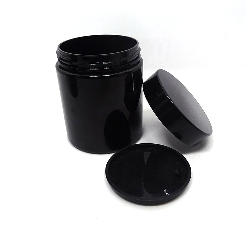Body butter containers round 12oz black plastic jar with black cap