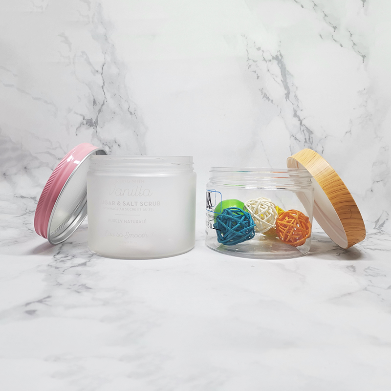 Body butter cream container wood printing lid frosted cosmetic jars plastic 200ml