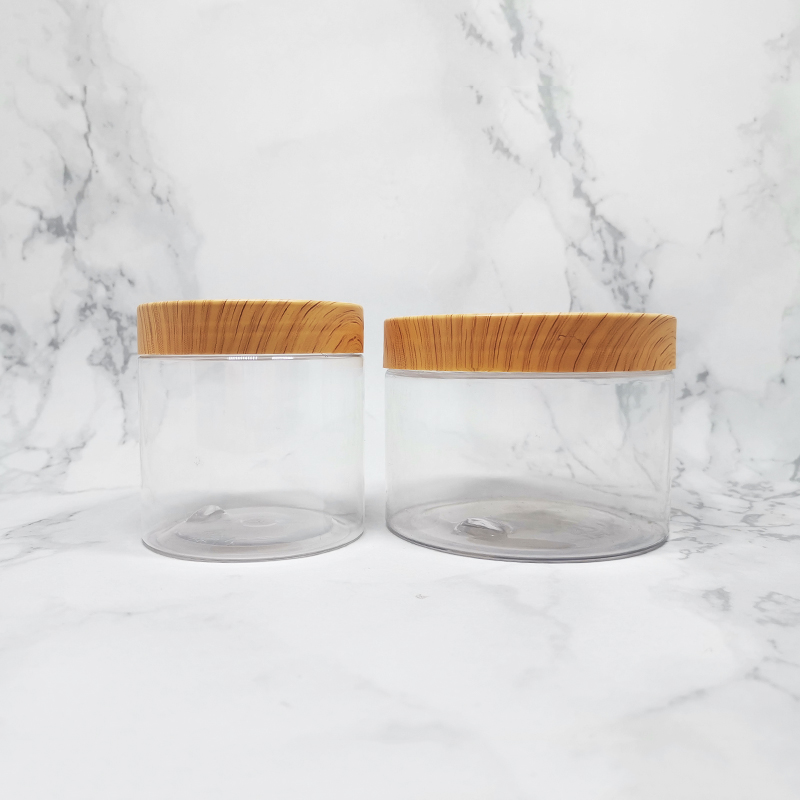 Body butter cream container wood printing lid frosted cosmetic jars plastic 200ml