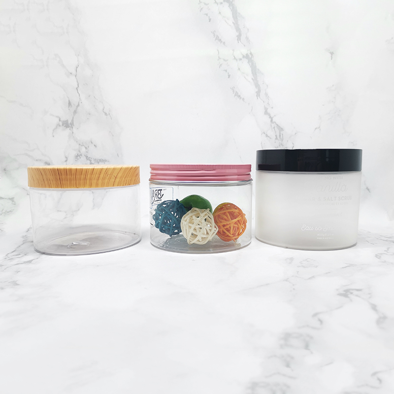 Body butter cream container wood printing lid frosted cosmetic jars plastic 200ml