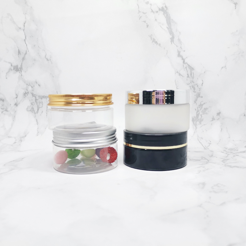 Body butter scrub Packing Cosmetic Pomade Plastic Jar with silver lids