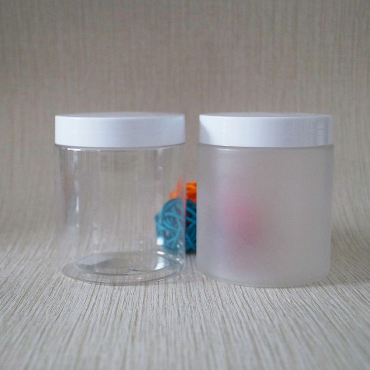 Body scrub container frosted 200 ml plastic jar with silver aluminium lids