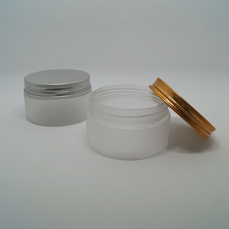 Body scrub container frosted 200 ml plastic jar with silver aluminium lids