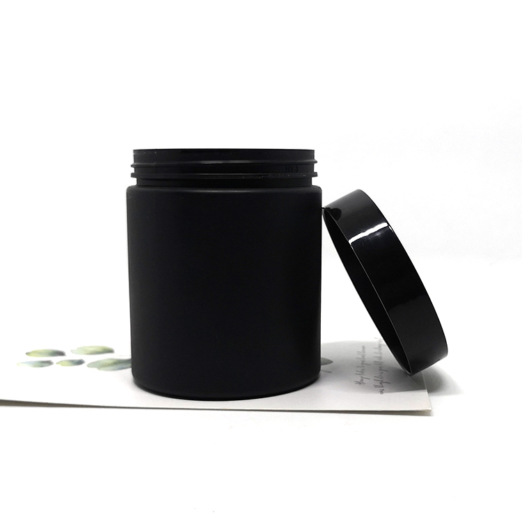 Body shea butter container 8oz black frosted PET plastic jars with screw top lids