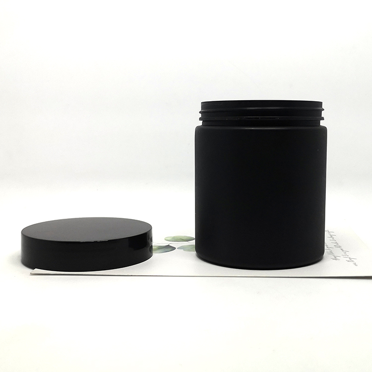 Body shea butter container 8oz black frosted PET plastic jars with screw top lids