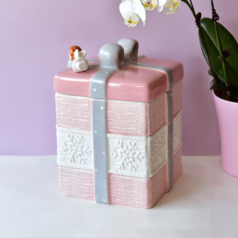 Bon Will good selling lovely square gift shape airtight coffee sugar tea cookie ceramic jar with angle on the lid