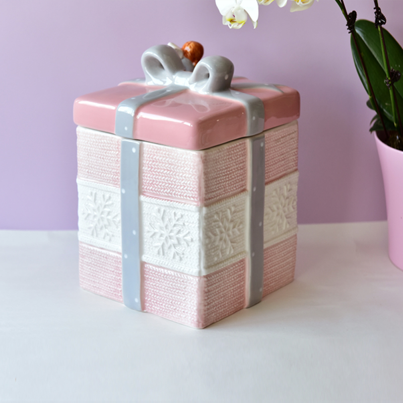 Bon Will good selling lovely square gift shape airtight coffee sugar tea cookie ceramic jar with angle on the lid