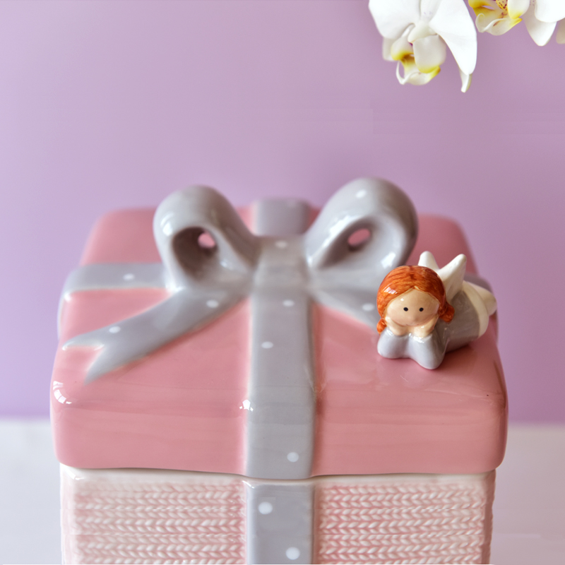 Bon Will good selling lovely square gift shape airtight coffee sugar tea cookie ceramic jar with angle on the lid