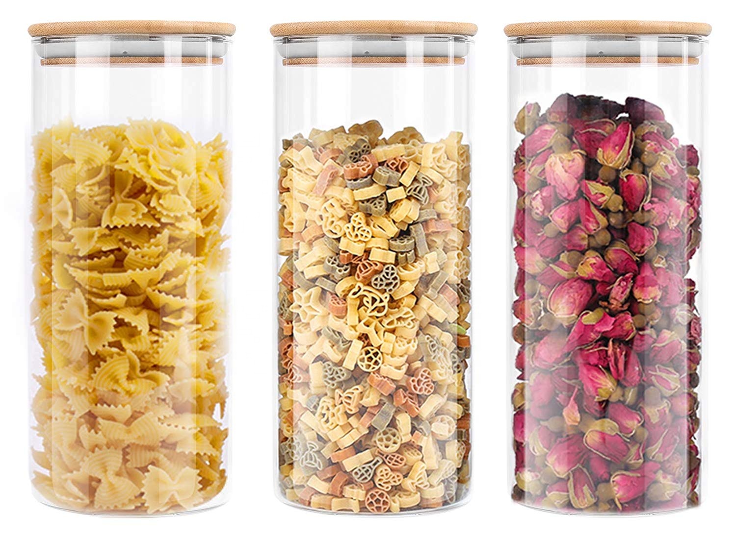 Borosilcate food storage canisters set glass jars with wood bamboo lid