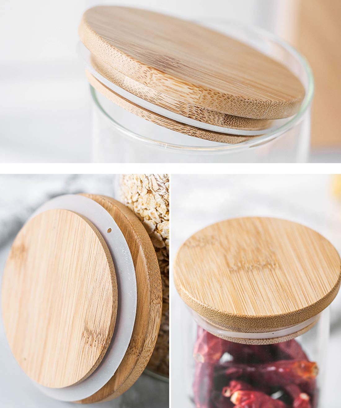 Borosilcate food storage canisters set glass jars with wood bamboo lid