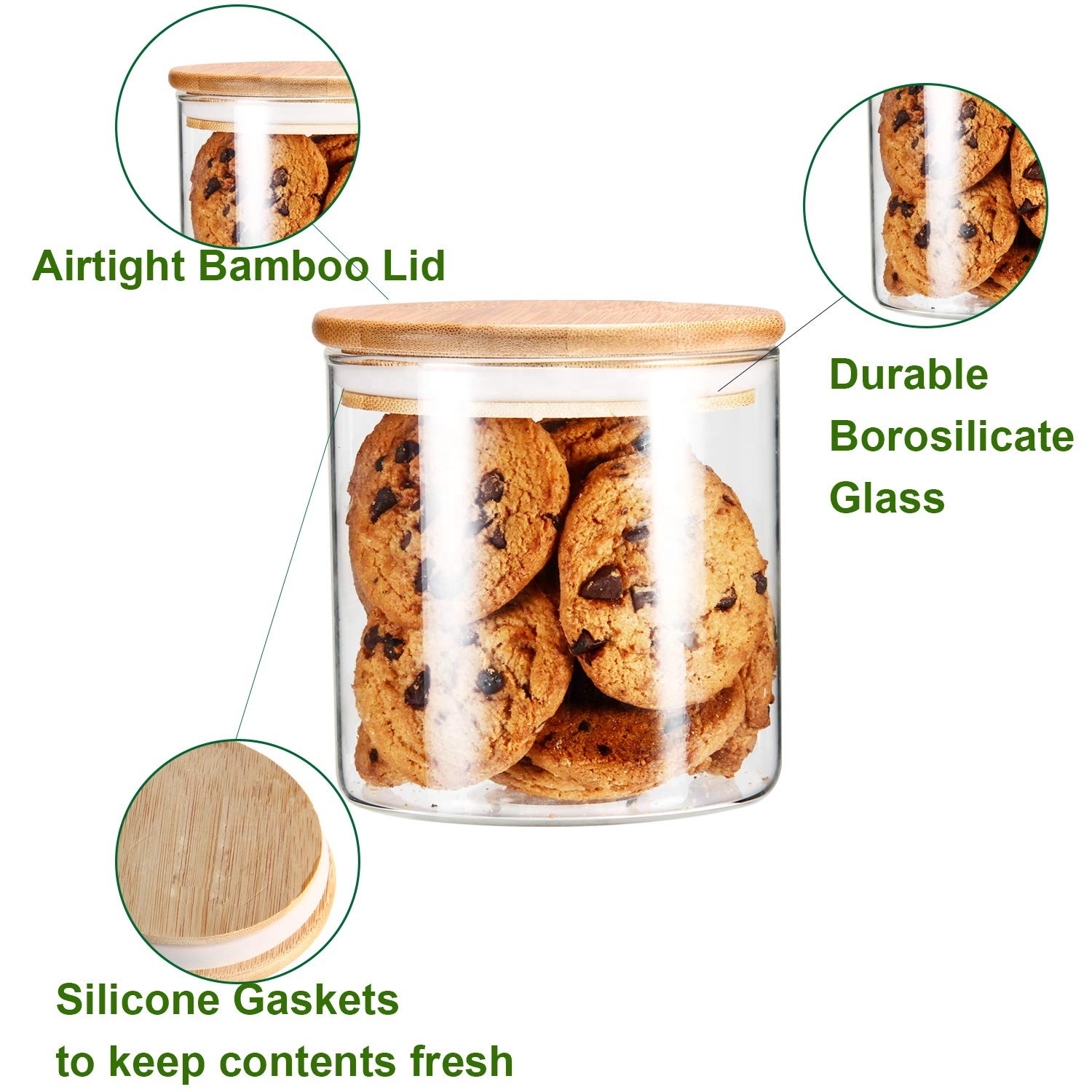 Borosilcate food storage glass jars kitchen canister set with bamboo lid